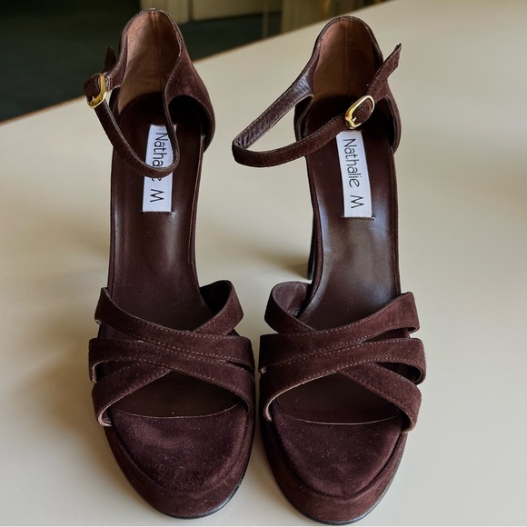 Nathalie M Brown Suede Sandal Heel with Ankle Straps - Picture 2 of 6